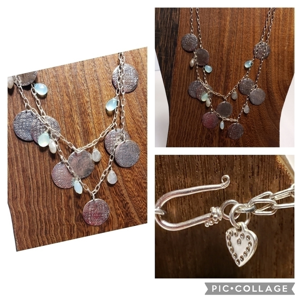 stella & dot coin necklace vintage silver with labradorite chalcedony